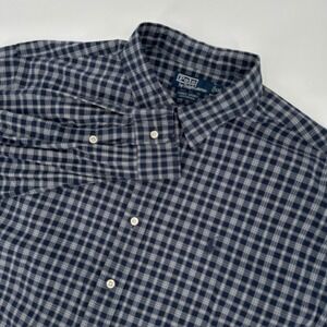 Polo Ralph Lauren Lowell Sport Mens XXL Navy Blue White Plaid Cotton Button Down